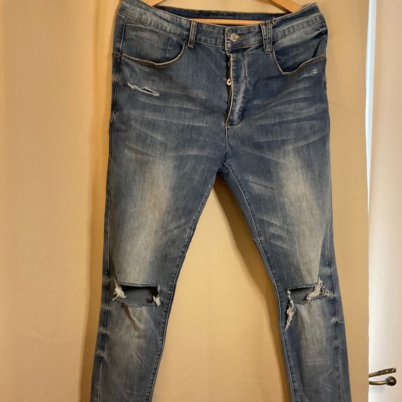 David Kollar Original Light Blue Distressed Skinny-fit jeans Button-fly closure - Picture 1 of 5